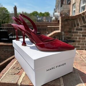 Marc Fisher Red Patent Slingback Pointed Toe Heels NWT